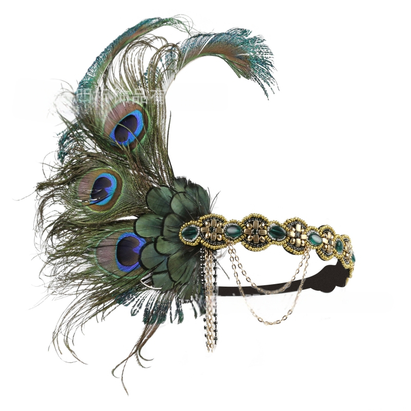 Fejkendő paun tollal – női virágos stílus, modell HD6268, egyedileg csomagolva, esküvői kiegészítő