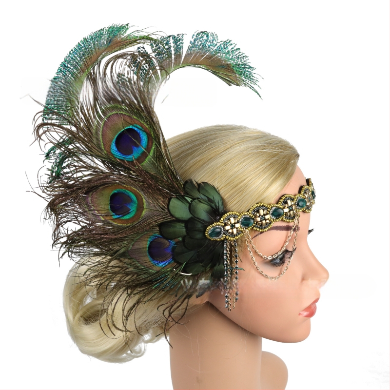 Pávafejes tollas hajpánt – női fejfedő virágos stílusban, modell HD6268, esküvőre
