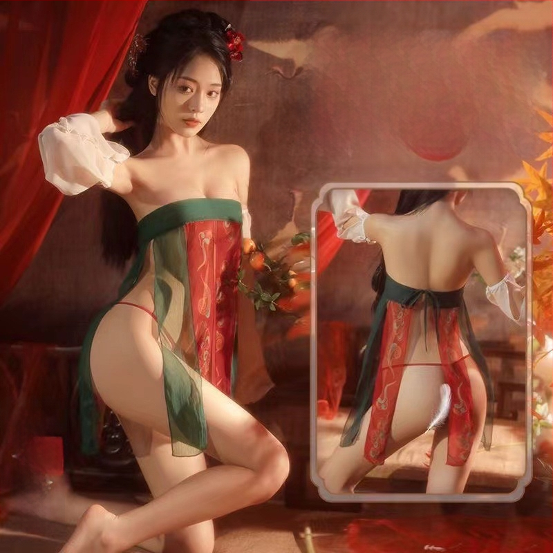 Plus veličine noćna odjeća u Tang stilu s cvjetnim uzorkom, Hanfu inspirirano seksi donje rublje