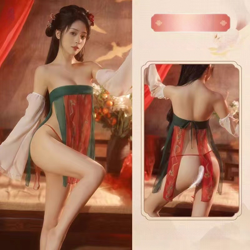 Plus veličine noćna odjeća u Tang stilu s cvjetnim uzorkom, Hanfu inspirirano seksi donje rublje