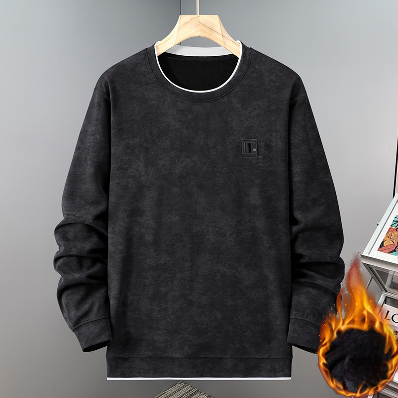 Vīriešu velūra efekta plīša džemperis ar apaļu kaklu, garām piedurknēm, brīvā piegriezuma, ziemai