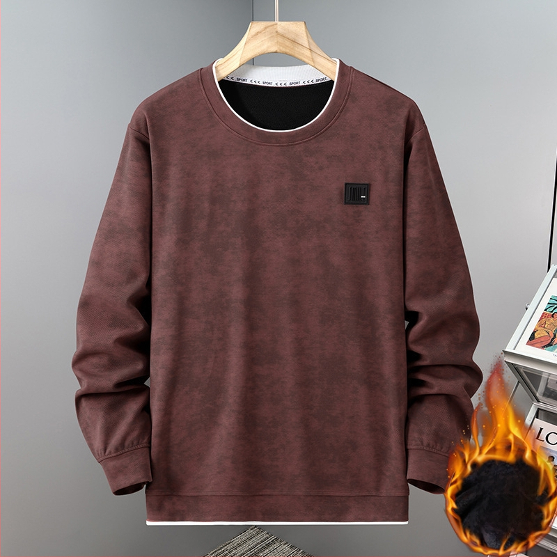 Vīriešu velūra efekta plīša džemperis ar apaļu kaklu, garām piedurknēm, brīvā piegriezuma, ziemai