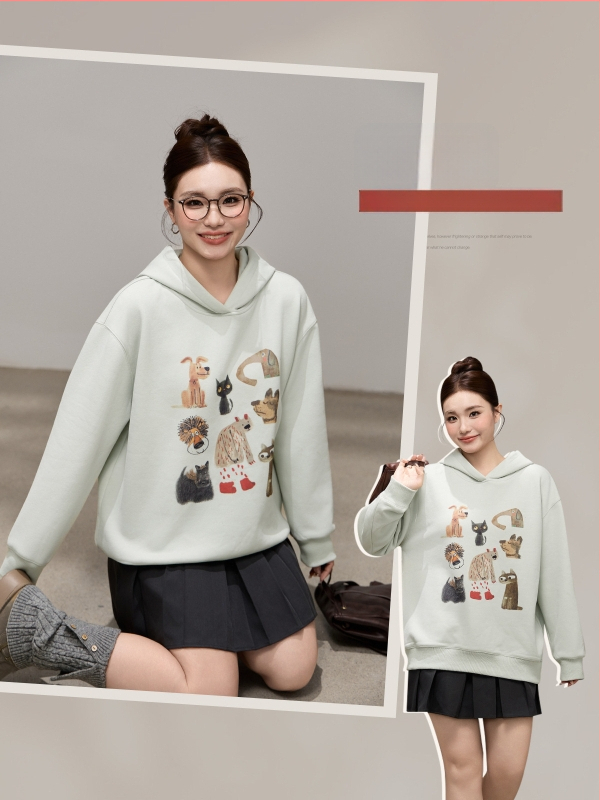 Medvilninis kapucinė džemperis moterims su gobtuvu, laisvas kirpimas, storas audinys, ilgos rankovės, įprastas ilgis (50–65 cm), 50–70% medvilnė