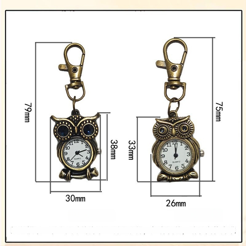 Κουκουβάγια σε σχήμα ρολόι τσέπης, quartz κίνηση Seagull Z618, αναλογική οθόνη, δυνατότητα εκτύπωσης λογοτύπου, προσαρμόσιμο, vintage στυλ, διάμετρος καίτ 20 mm ή μικρότερη