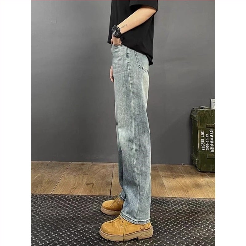 Ανδρικά τζιν από ντένιμ, κορεατικού στυλ, πλυμένα, ίσια γραμμή, με πολλές τσέπες