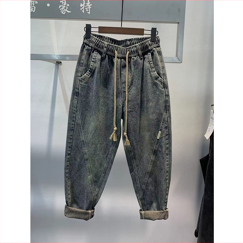 Ανδρικά βαμβακερά τζιν, ίσια γραμμή, μεσαία μέση, κλείσιμο με κορδόνι, μικροελαστικότητα