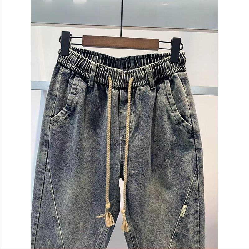 Ανδρικά βαμβακερά τζιν, ίσια γραμμή, μεσαία μέση, κλείσιμο με κορδόνι, μικροελαστικότητα