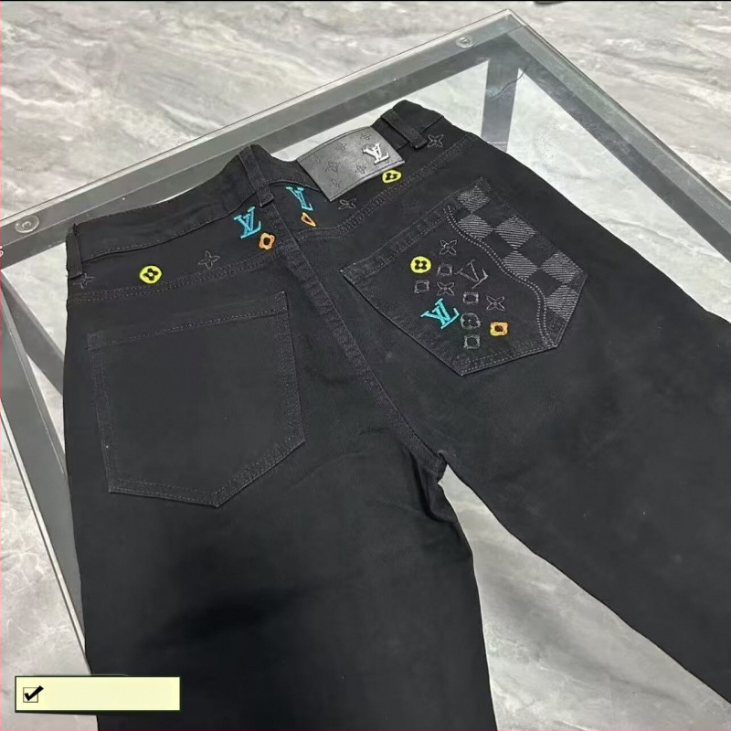 Ανδρικά τζιν με κέντημα, ίσια γραμμή, μεσαίας μέσης, κλείσιμο με κορδόνι, παχύ ύφασμα πολυεστέρα