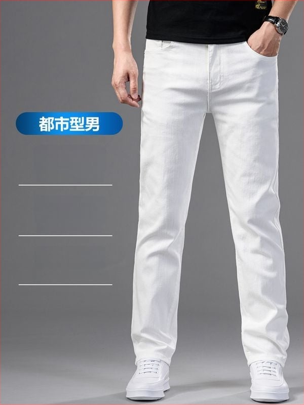 Ανδρικά τζιν με ίσια γραμμή, μεσαία μέση, φερμουάρ, ελαφρύ ύφασμα Modal