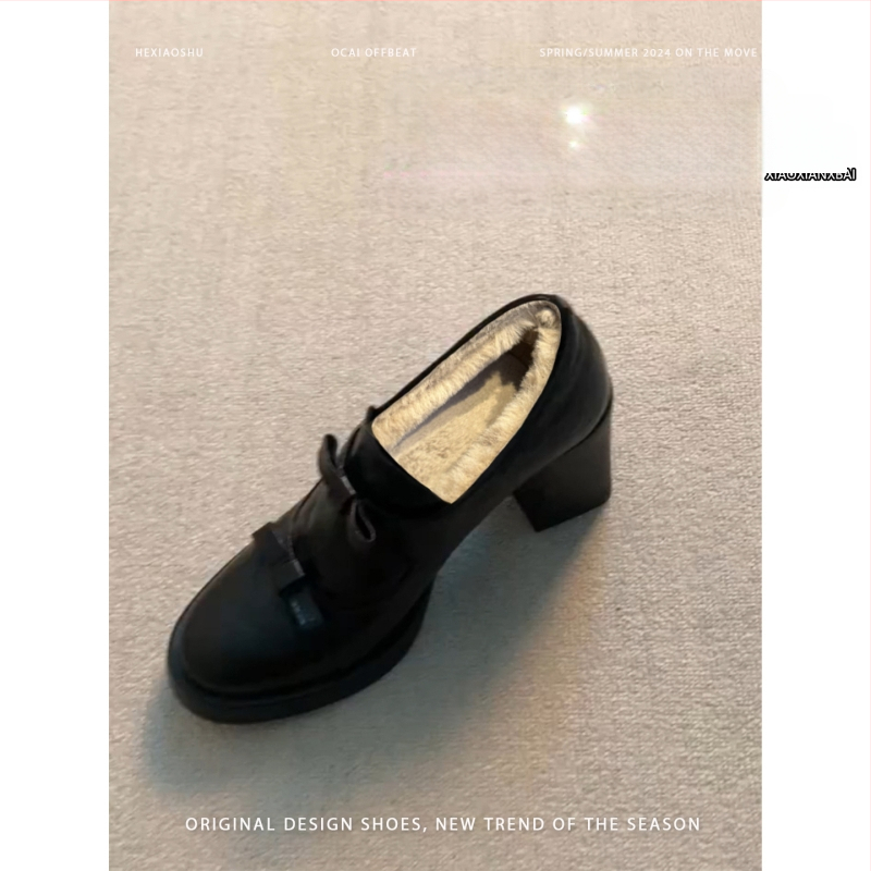 Ženske Mary Jane cipele od PU, četvrtasti nos, podstava od umjetnog flisa, 6–8 cm visokih potpetica, gumeni đon