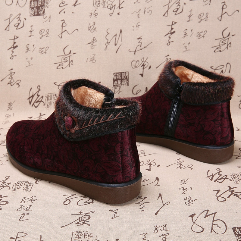 Zimné dámske topánky z bavlny s plyšovou podšívkou a zipsom