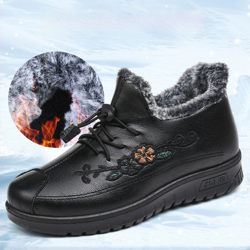 Dámske bavlnené topánky na zimu, kvetinový vzor, vamp Microfiber, podšívka krátky plyš, podrážka z gumy