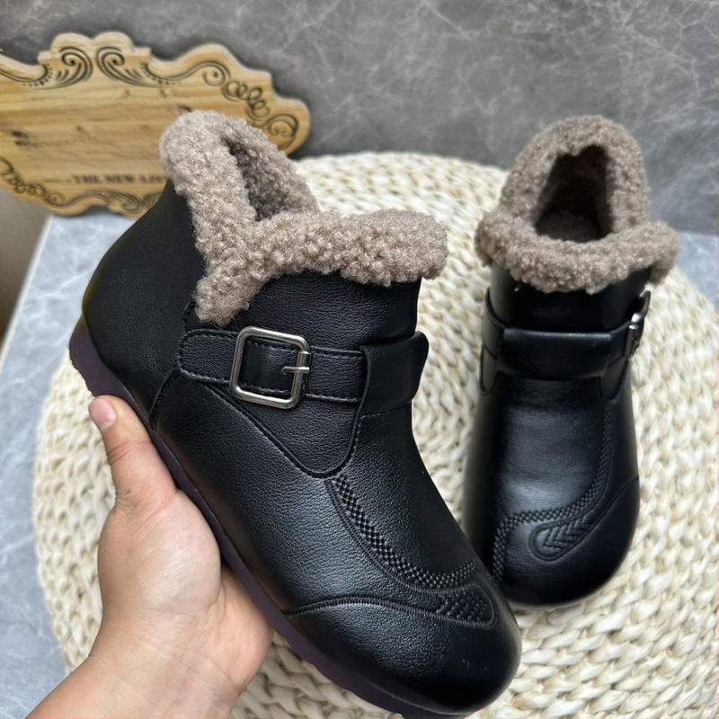 Ženské zimné čižmy s umelou kožušinkou, nízky vrch, plochá podrážka z gumy, vrchný materiál PU, vnútorná výstelka z umelého krátkeho chlpu