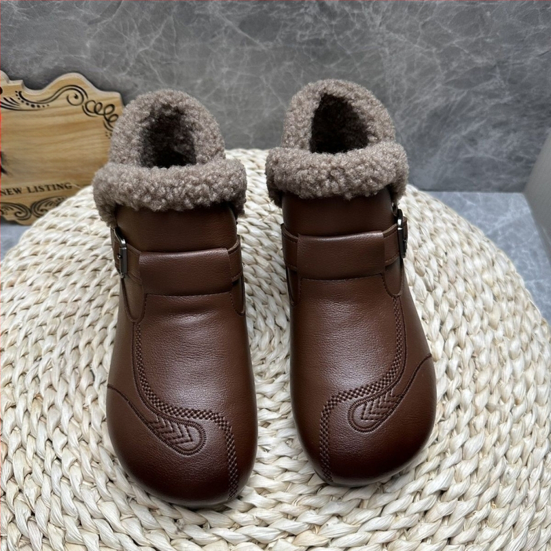 Ženské zimné čižmy s umelou kožušinkou, nízky vrch, plochá podrážka z gumy, vrchný materiál PU, vnútorná výstelka z umelého krátkeho chlpu