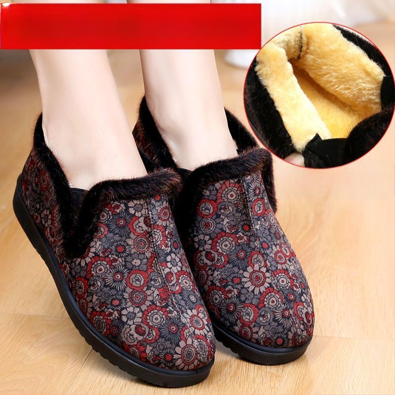 Dámske zimné bavlnené topánky s fleecovou podšívkou, protišmyková PU podrážka, okrúhla špička, slip-on