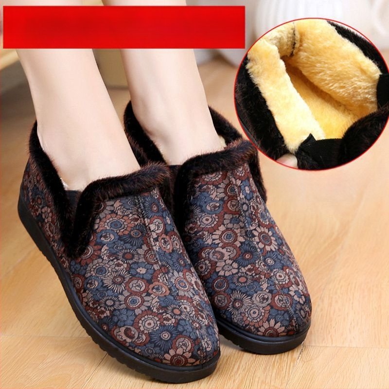 Dámske zimné bavlnené topánky s fleecovou podšívkou, protišmyková PU podrážka, okrúhla špička, slip-on