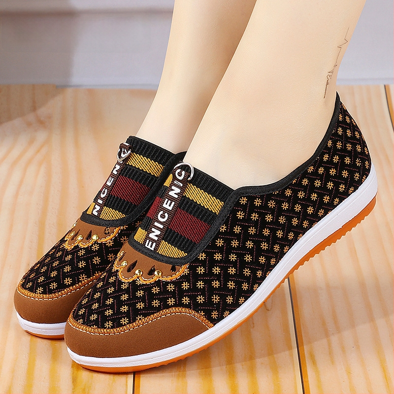 Dámske pruhované textilné slip-on topánky, velúr vrchná časť, gumová podrážka, okrúhla špička, nízky podpätok 1–3 cm