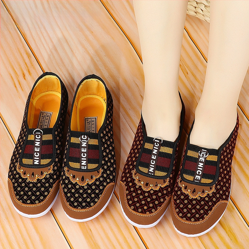 Dámske pruhované textilné slip-on topánky, velúr vrchná časť, gumová podrážka, okrúhla špička, nízky podpätok 1–3 cm