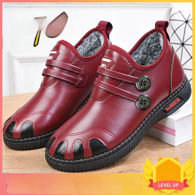 Dámske PU topánky s fleecovou podšívkou, protišmyšľavá podrážka, slip-on, guľatá špička, plochá podrážka