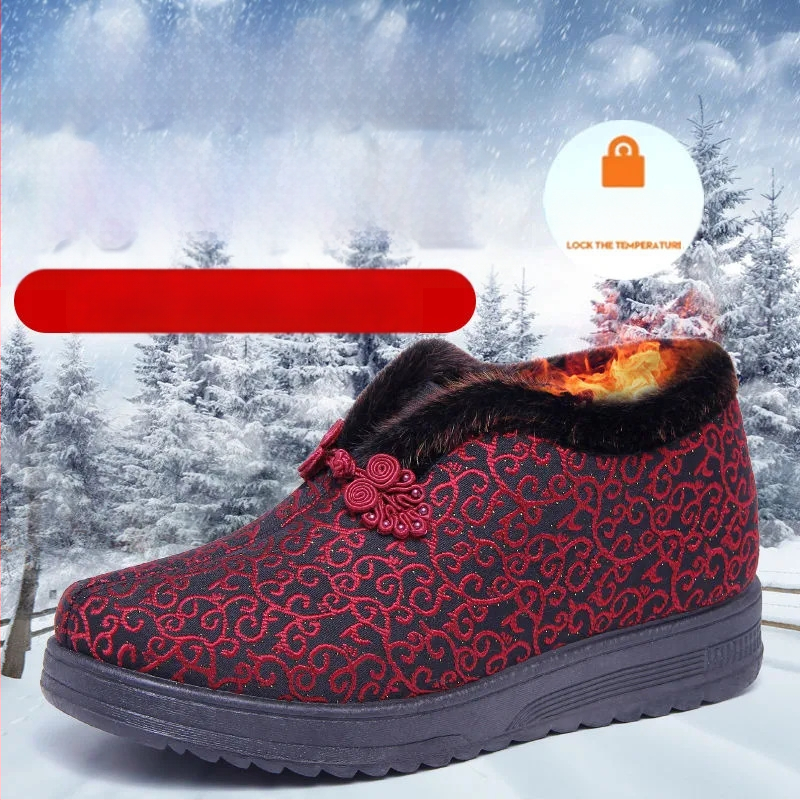 Zimné dámske bavlnené topánky s nubukovým vrchnkom, podšívka z umelého plyšu, podrážka z peny kaučuku, zapínanie prackou, plochá päta