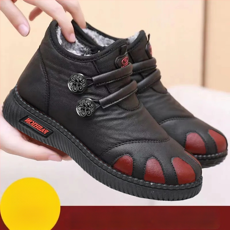 Dámske PU topánky s plyšovou podšívkou – Slip-On, nízky vrch, plochá podrážka, PVC injektovaná podrážka (Jar, ľahké, teplé)