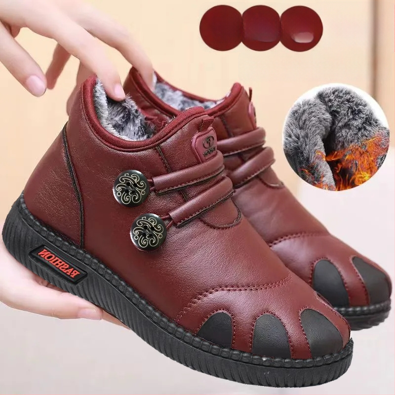 Dámske PU topánky s plyšovou podšívkou – Slip-On, nízky vrch, plochá podrážka, PVC injektovaná podrážka (Jar, ľahké, teplé)