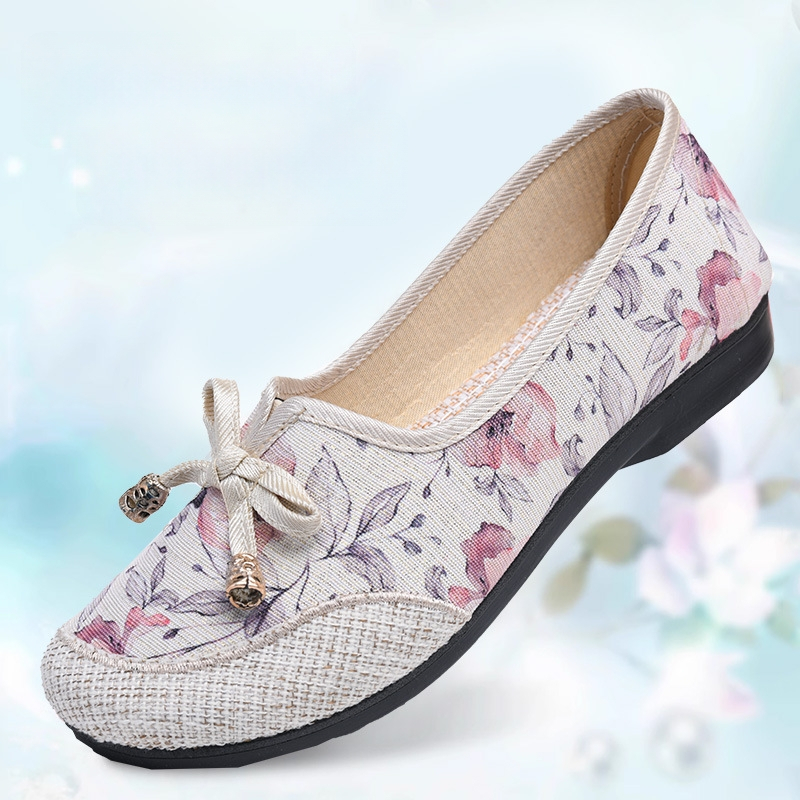 Dámske plátené tenisky - kvetinový vzor, nízky vrchný diel, gumová podrážka, priedušné a rýchloschnúce
