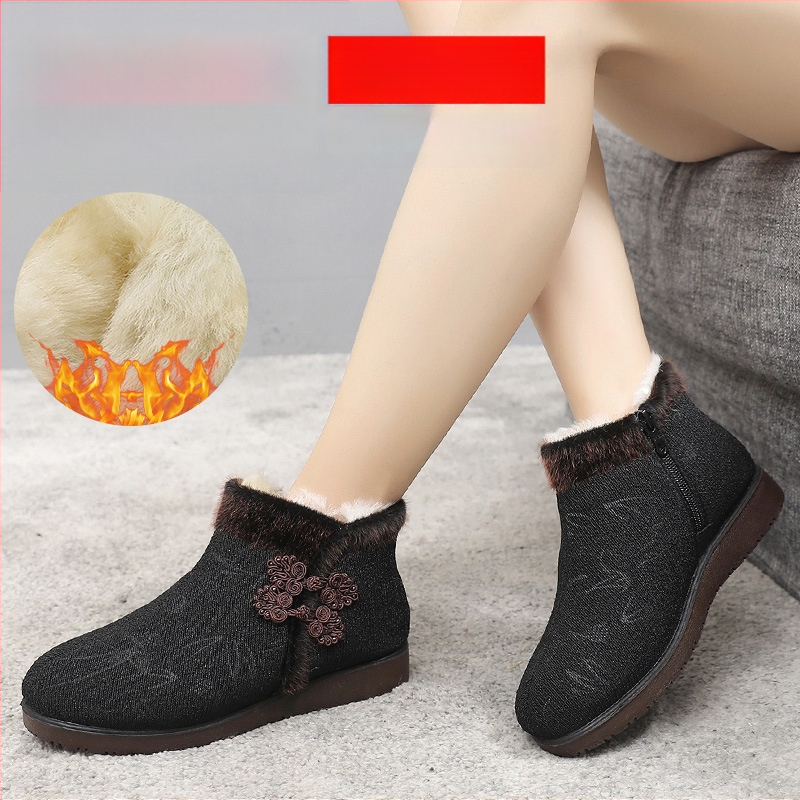 Ženské zimné látkové topánky s vlnenou podšívkou, vysoký horný lem, bočný zips, protišmyková mäkká podrážka