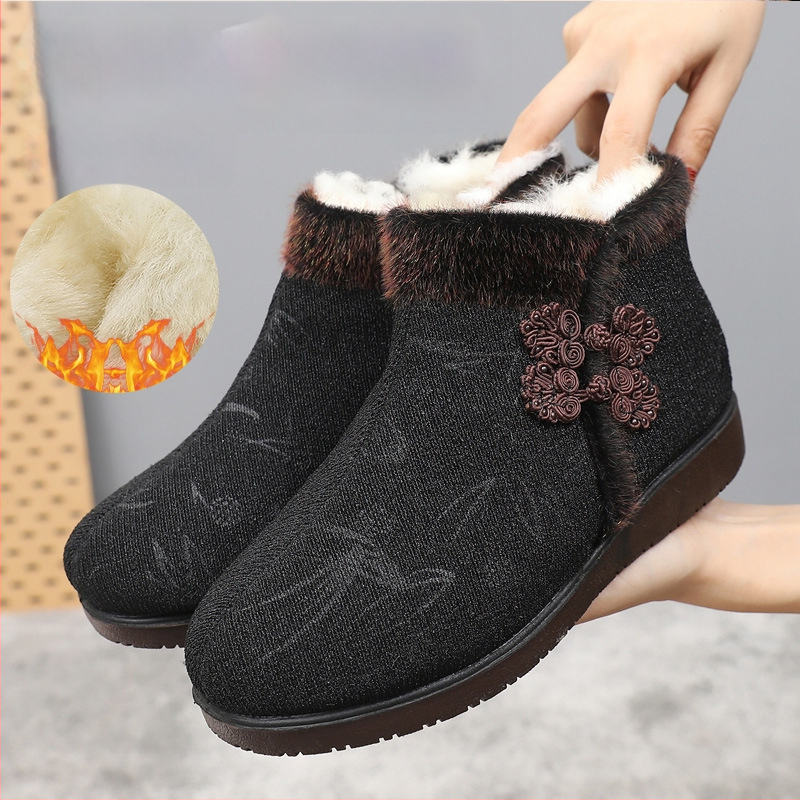 Ženské zimné plátené topánky s vlnenou podšívkou, vysoký vršok, bočný zips, nízky opätok 1–3 cm