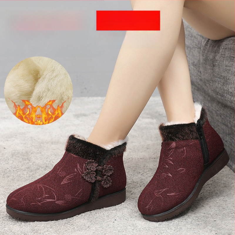 Ženské zimné plátené topánky s vlnenou podšívkou, vysoký vršok, bočný zips, nízky opätok 1–3 cm