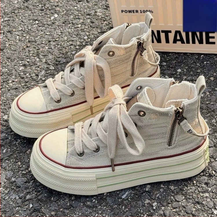 Sieviešu auduma kedas ar biezu gumijas zoli, priekšējā šņorēšana, rudens stils