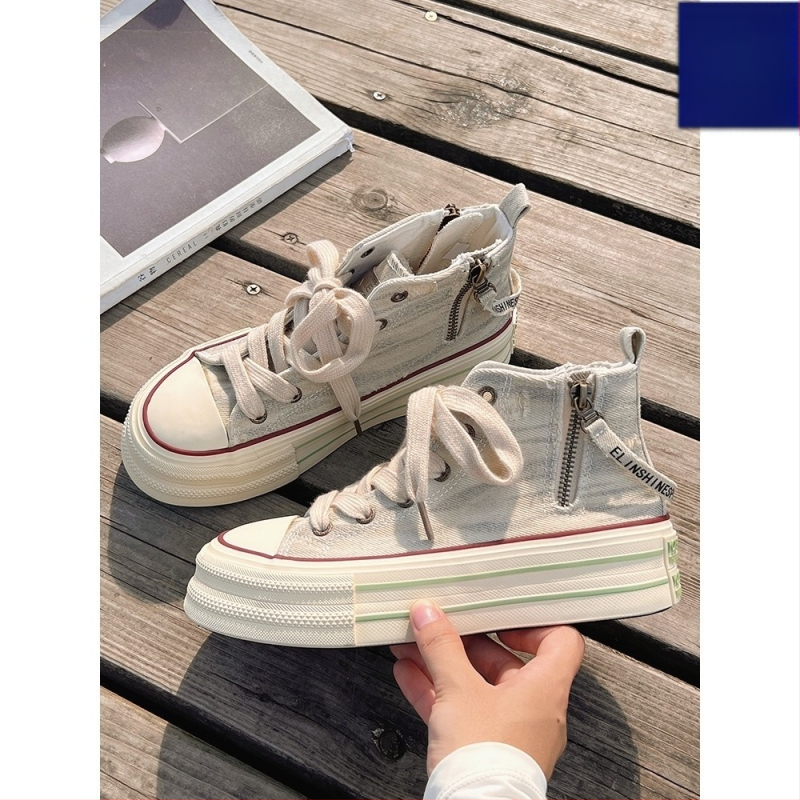 Sieviešu auduma kedas ar biezu gumijas zoli, priekšējā šņorēšana, rudens stils