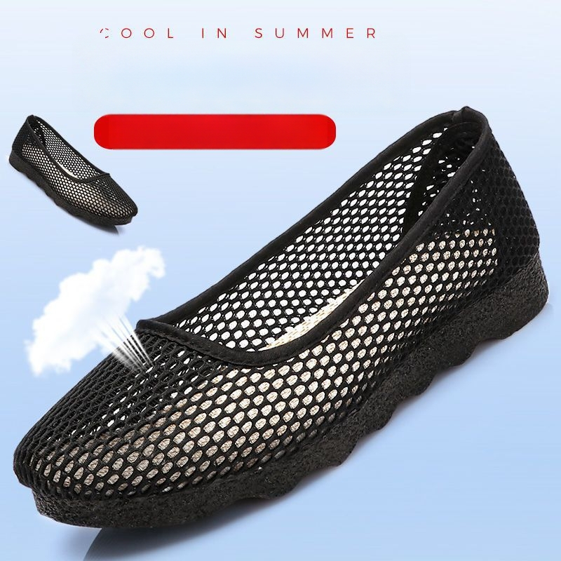 Letné sandále s hornou sieťovinou, hrubá PU podrážka, priedušné a ľahké, slip-on, špičatý tvar špičky