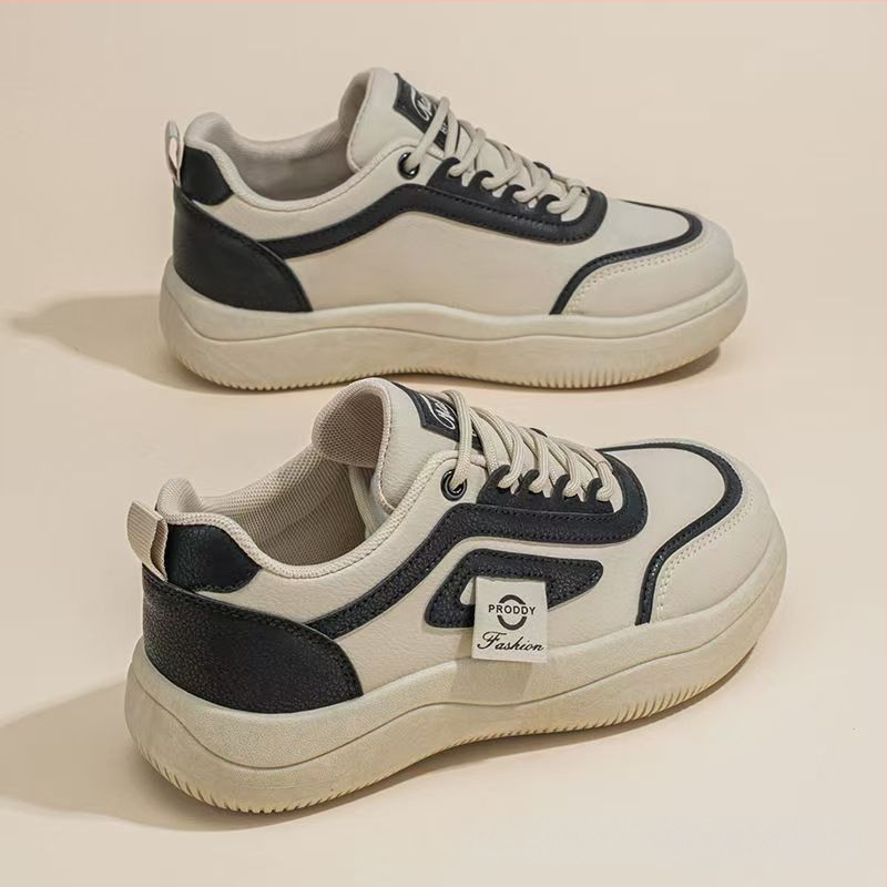 Pantofi femei minimalist pentru plimbare, stil coreean, partea superioară din piele microfibră, talpă PVC, toc plat mic 1–3 cm, potriviți pentru primăvară și toamnă