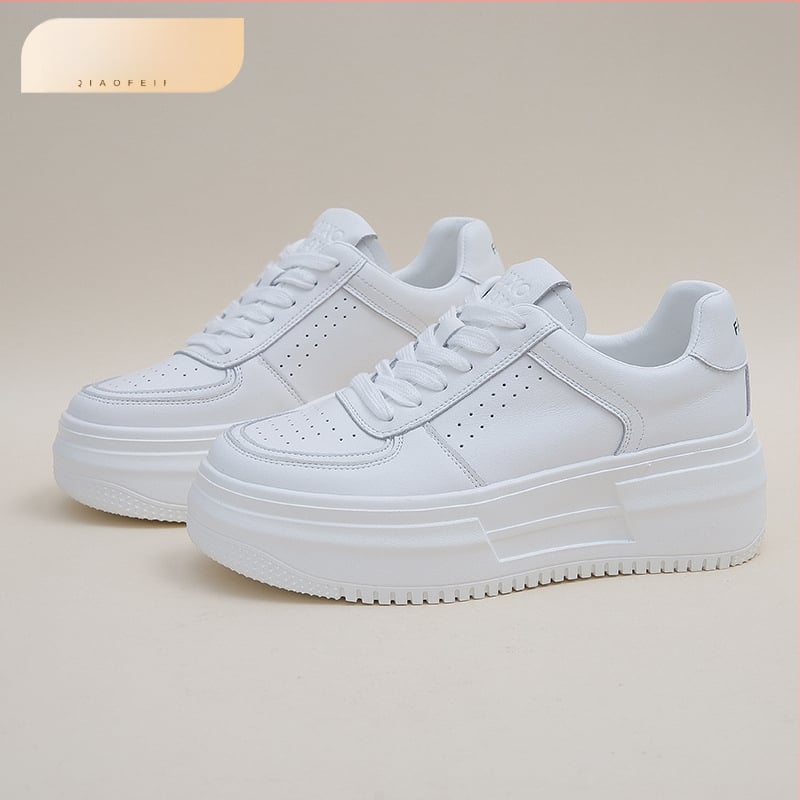 Pantofi sport din piele naturală, talpă groasă, șireturi, creștere internă a înălțimii, căptușeală respirabilă