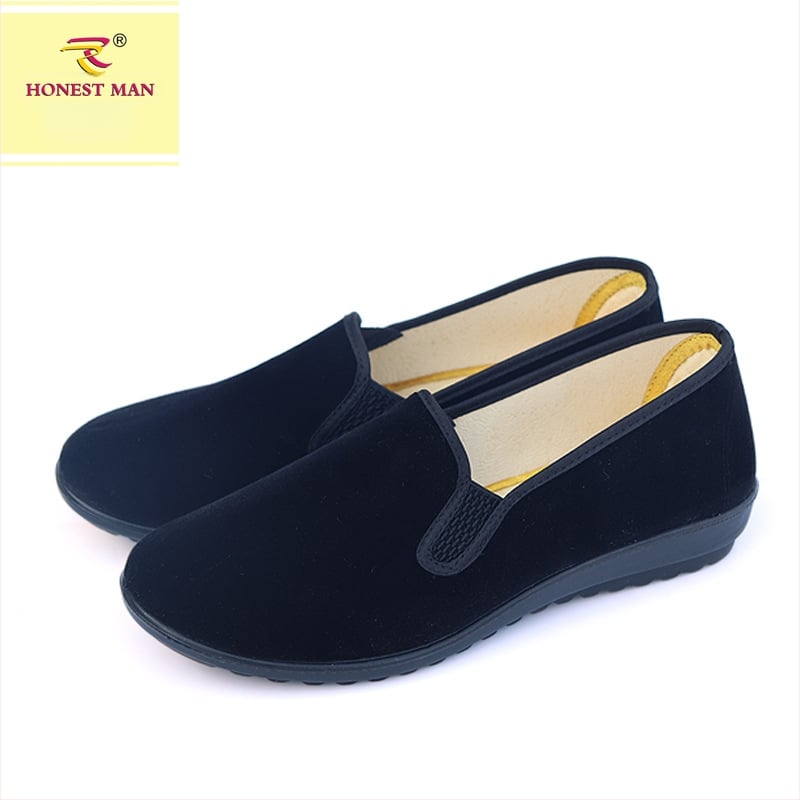 Pantofi din pânză Old Beijing pentru femei, fără șireturi, talpă antiderapantă, talpă moale, vârf rotund, toc mic (1–3 cm) pentru birou