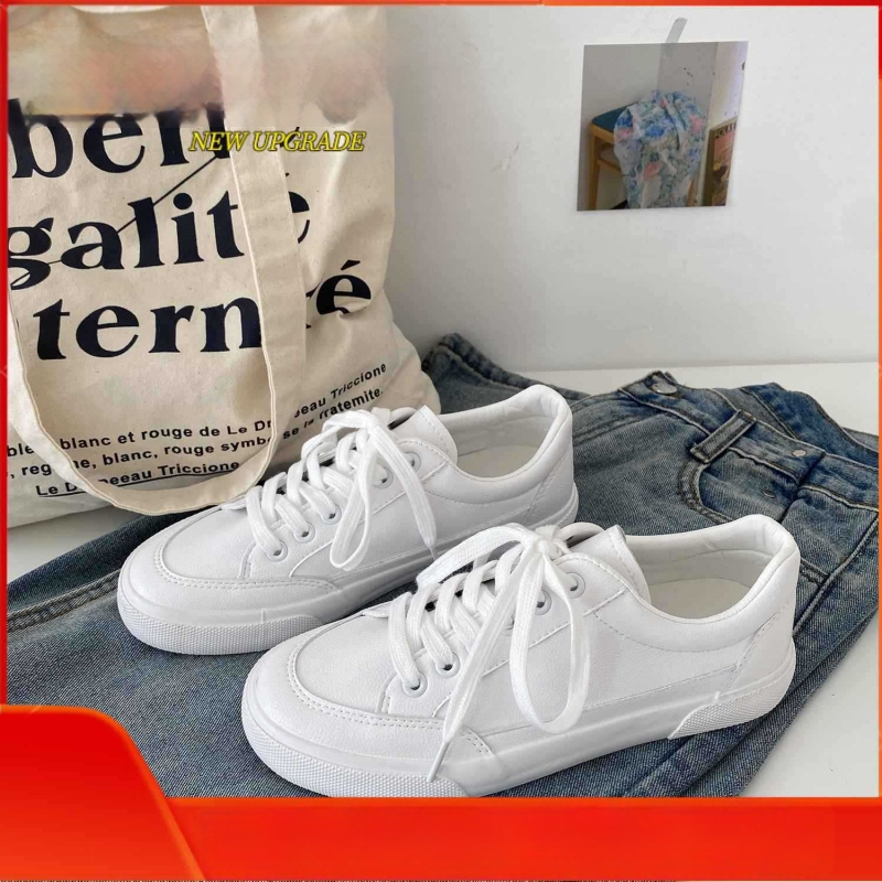 Pantofi din pânză, versiune coreeană, cu șireturi, talpă joasă, partea superioară din piele sintetică