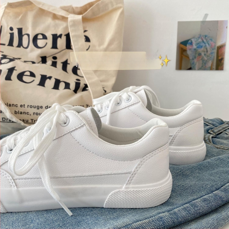 Pantofi din pânză cu partea superioară din piele sintetică, talpă din cauciuc, șireturi, Versiune Coreeană