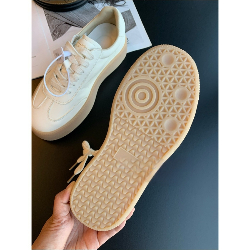 Дамски ежедневни спортни обувки от телешка кожа, 4 cm повдигане на височина, дебела гумена подметка, връзки