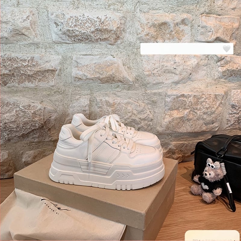 Pantofi sport casual pentru femei, cu șireturi, din piele de vițel la partea superioară, căptușeală din microfibră, talpă groasă din cauciuc, branț din piele microfibră