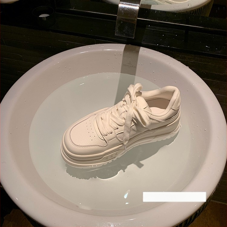 Adidași femei cu șireturi, exterior din piele de vită, căptușeală din fleece, talpă groasă pentru creșterea înălțimii, stil colegiu, pantofi sport casual