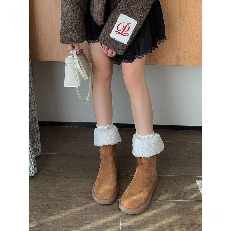 Cizme martini pentru femei din velur, căptușeală din bumbac, talpă din cauciuc, slip-on, înălțimea șaft-ului scurtă până la gleznă medie