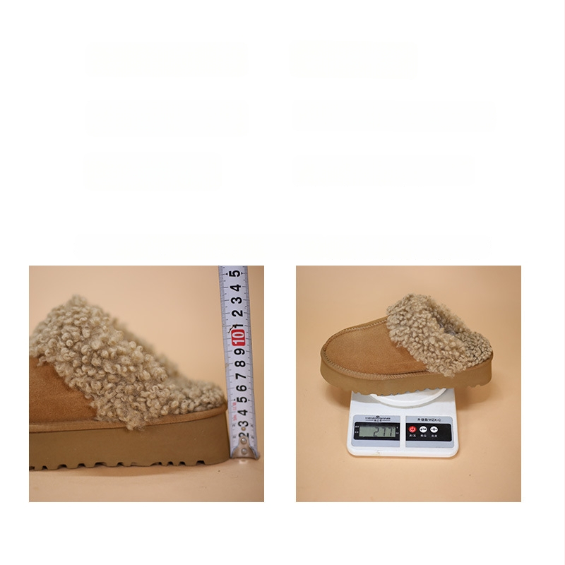 Papuci de iarnă pentru femei, închise, din velur de vită, exterior și căptușeală, toc gros 6-8 cm, vârf rotund
