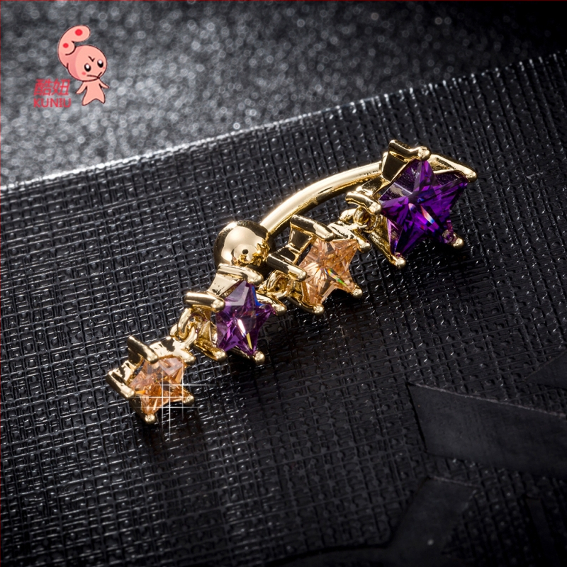 Bijuterii pentru buric: inel de navel din cupru cu pentagramă cu patru vârfuri, stil coreean, unisex, placare electrolitică