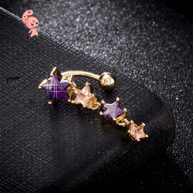 Bijuterii pentru buric: inel de navel din cupru cu pentagramă cu patru vârfuri, stil coreean, unisex, placare electrolitică