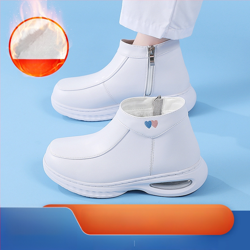 Pantofi de iarnă pentru asistente medicale, femei, cu partea superioară din piele naturală, talpă EVA, fermoar lateral, toc 3–5 cm