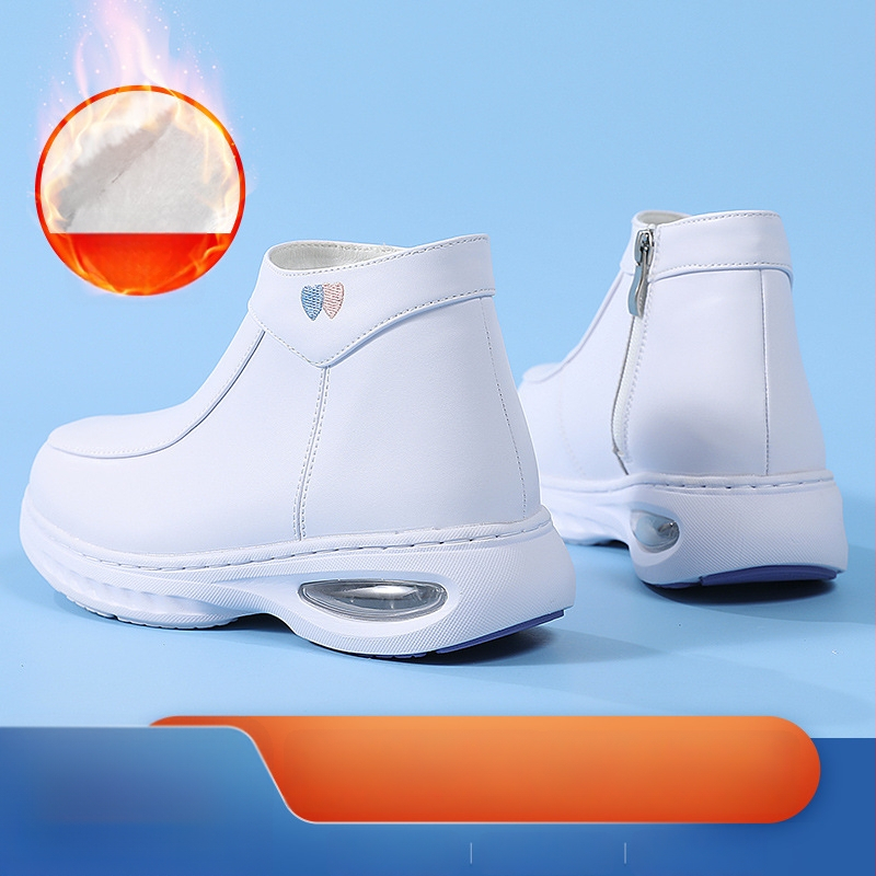 Pantofi de iarnă pentru asistente medicale, femei, cu partea superioară din piele naturală, talpă EVA, fermoar lateral, toc 3–5 cm