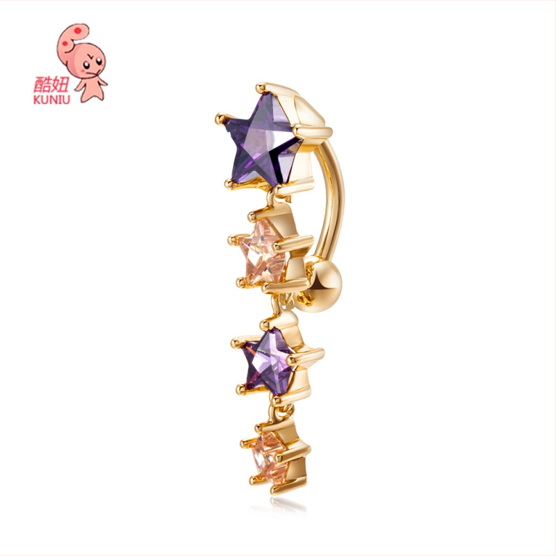 Bijuterii pentru buric – inel de buric în stil coreean, patru stele pentagram conectate, cupru, placare electrolitică, unisex