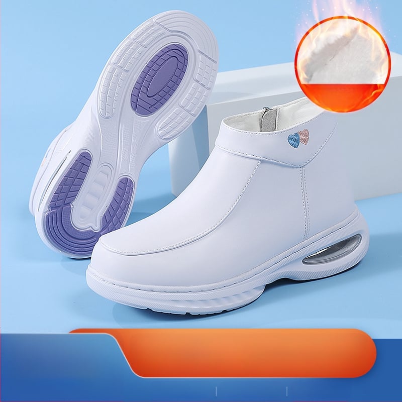 Ghete de iarnă pentru asistentă medicală, cu partea superioară din piele naturală, căptușeală din pluș artificial, talpă EVA, toc mediu 3-5 cm