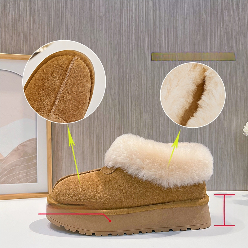 Cizme de zăpadă pentru femei din piele naturală, partea superioară din suede de vițel, talpă groasă, căptușeală din bumbac, slip-on, iarnă